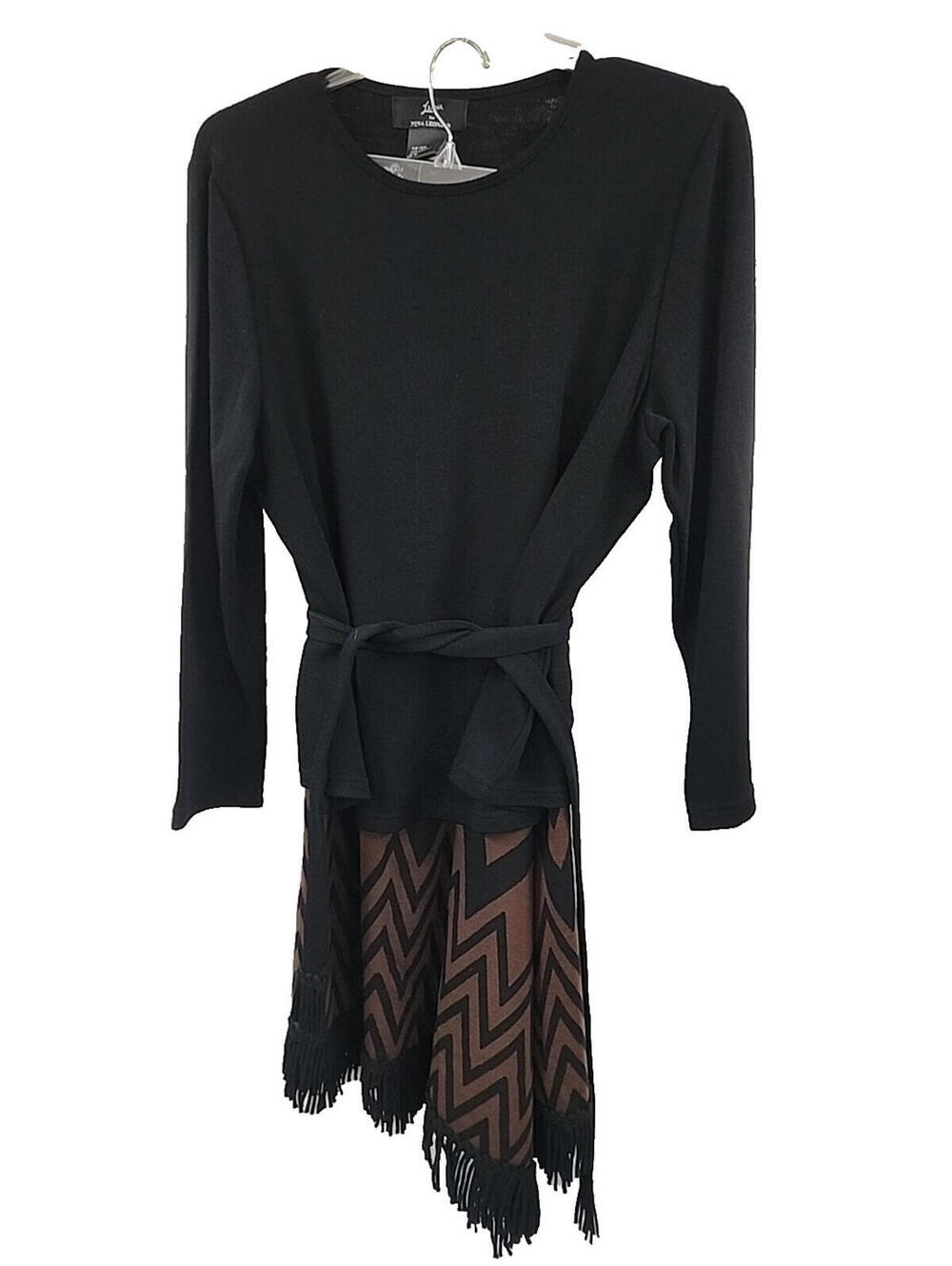 Women's Lemmie For Nina Leonard 2 Piece Set Sweater & Skirt Size 1X Brown Black
